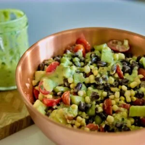 Black Bean, Corn & Tomato Salad with Spicy Avocado Lime Dressing