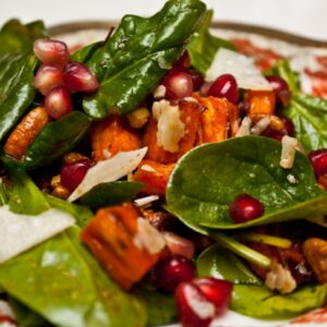 Spinach Sweet Potato Pomegranate Salad