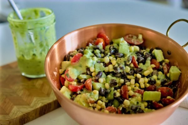 Black Bean, Corn & Tomato Salad with Spicy Avocado Lime Dressing